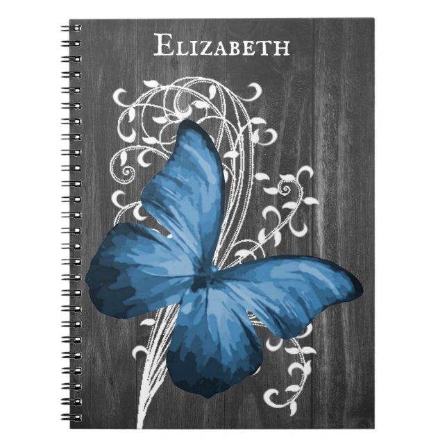 Blue Rustic Butterfly Personalized Notebook (Front)
