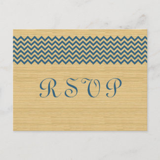 Blue Rustic Chevron RSVP Postcard