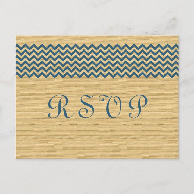 Blue Rustic Chevron RSVP Postcard (Front)