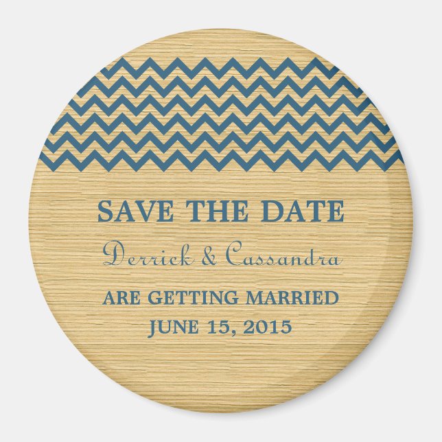 Blue Rustic Chevron Save the Date Magnet (Front)