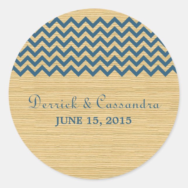 Blue Rustic Chevron Wedding Stickers (Front)