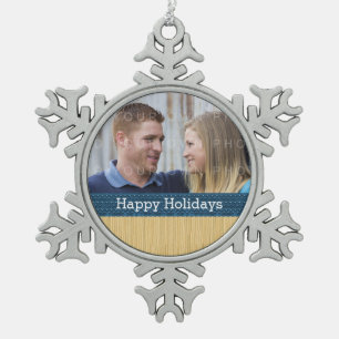 Blue Rustic Christmas Photo Ornament