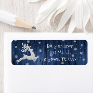 Blue Rustic Christmas Reindeer Address Label