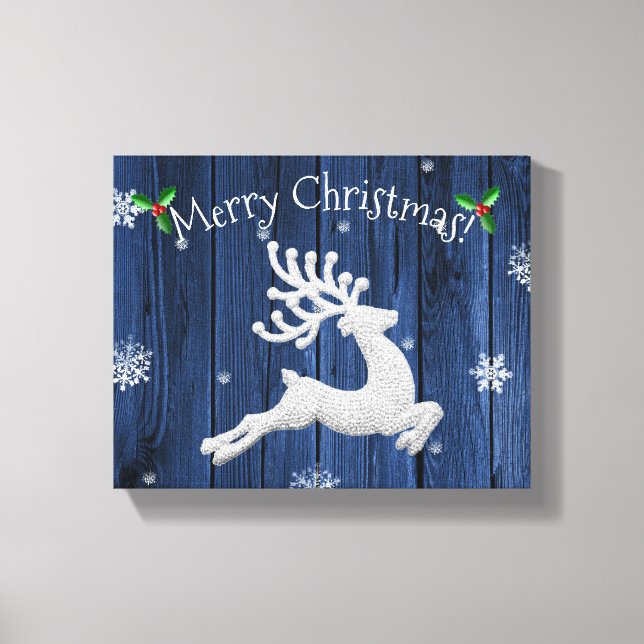 Blue Rustic Christmas Reindeer Canvas Print (Front)
