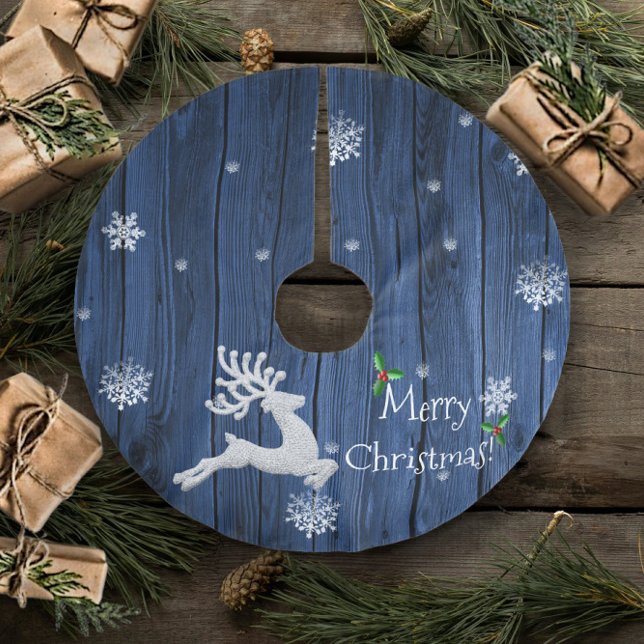 Blue Rustic Christmas Reindeer Holiday Tree Skirt (Blue Rustic Christmas Reindeer Holiday Tree Skirt)