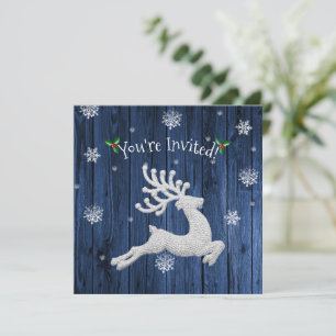 Blue Rustic Christmas Reindeer Invitation