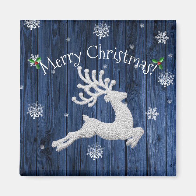 Blue Rustic Christmas Reindeer Magnet (Front)