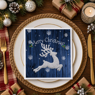 Blue Rustic Christmas Reindeer Paper Napkin