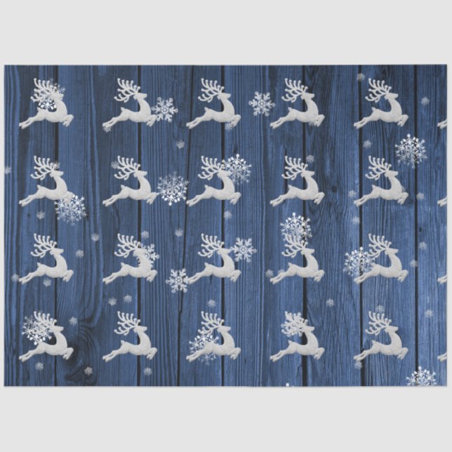 Blue Rustic Christmas Reindeer Tissue Paper (Front)