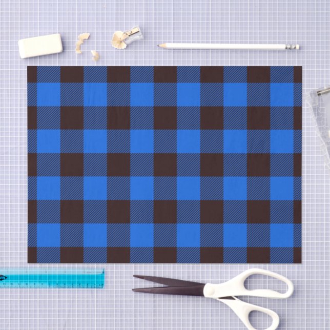 Blue Rustic Farmhouse Buffalo Checks Plaid Pattern Tissue Paper (Craft)