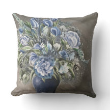 Blue Rustic Floral Decorative Pillow