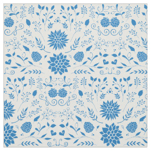 Blue Rustic Floral Pattern Fabric