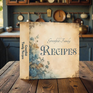 Blue Rustic Floral Victorian Family Recipe Book Binder