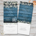 Blue Rustic Foliage Mason Jars All In One Wedding Invitation<br><div class="desc">An all in one wedding invitation featuring watercolor sage and lilac greenery foliage,  pretty string lights and mason jars on a blue rustic wood panels background. The invitation includes an RSVP card that can be cut off and guest information details. Designed by Thisisnotme©</div>