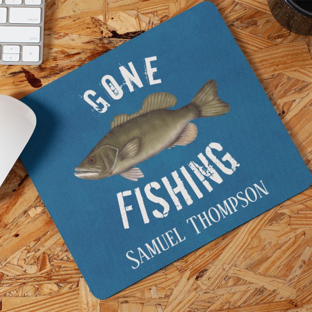 Blue Rustic Gone Fishing Custom Mouse Pad (Gone Fishing Custom Mousepad)