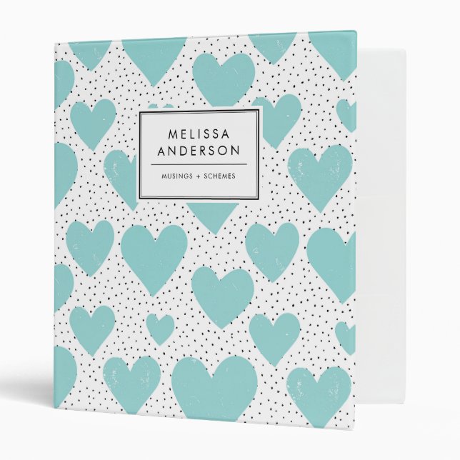 Blue Rustic Hearts and Confetti Pattern Binder (Front/Inside)
