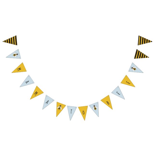 Blue Rustic Illustrated Bee Bunting Banner Sign (All)