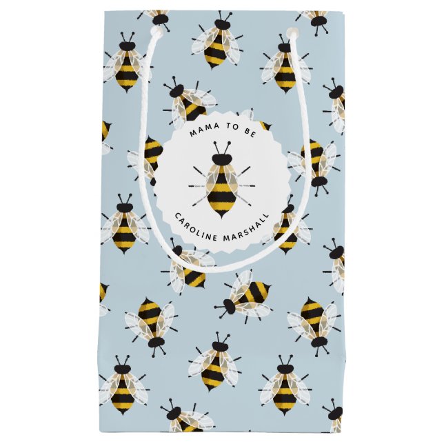 Blue Rustic Illustrated Bee Customized Gift Bag (Front)