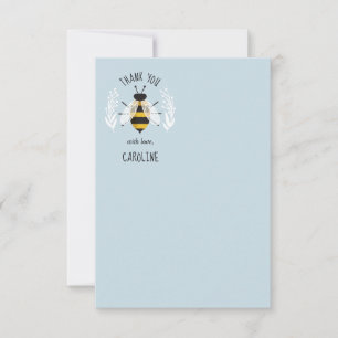 Blue Rustic Illustrated Bee Flat Thank You Note Card