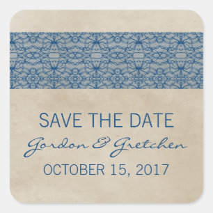 Blue Rustic Lace Save the Date Stickers