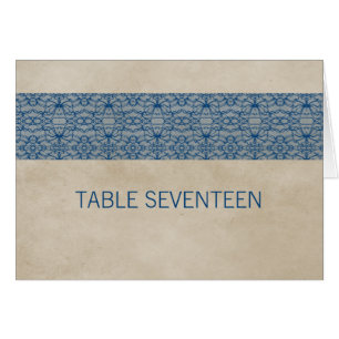 Blue Rustic Lace Table Number Card
