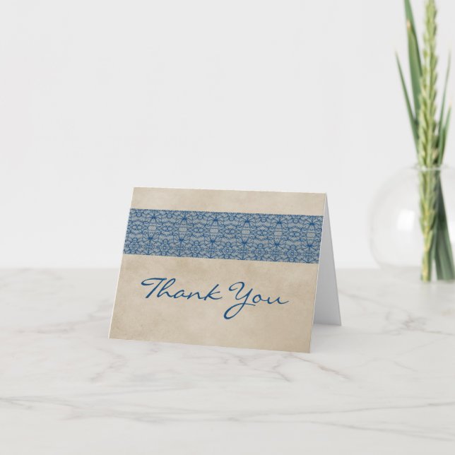 Blue Rustic Lace Thank You Card (Front)