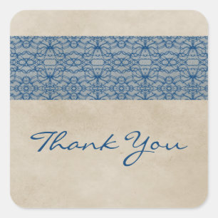 Blue Rustic Lace Thank You Stickers