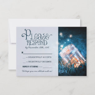 blue rustic lights mason jar wedding RSVP