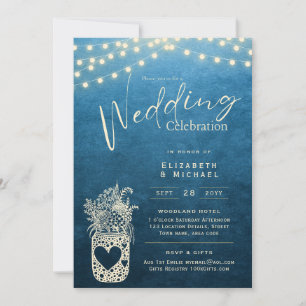 Blue Rustic Mason Jar Wedding DIGITAL Print Invitation