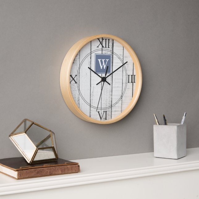 Blue Rustic Monogram Clock (Office)