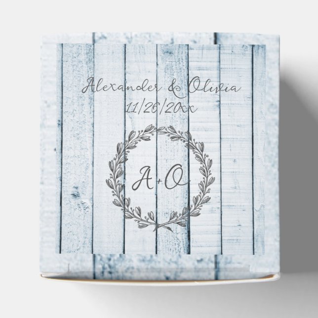 Blue Rustic Monogram Wedding Favour Box (Top)