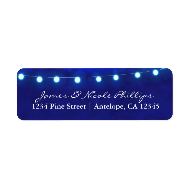 Blue Rustic Night String Lights Address Labels (Front)