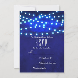 Blue Rustic Night String Lights Wedding RSVP card