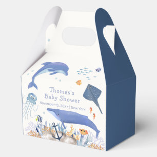 Blue Rustic Ocean Dolphin Whale Boy Baby Shower  Favor Box