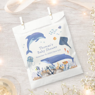 Blue Rustic Ocean Dolphin Whale Boy Baby Shower Favour Bag