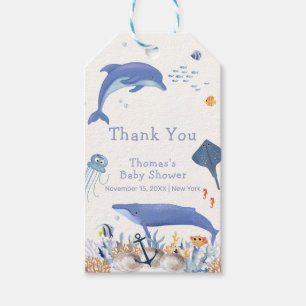 Blue Rustic Ocean Dolphin Whale Boy Baby Shower Gift Tags