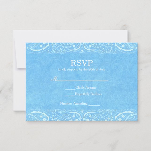 Blue Rustic Paisley Pays Mariage Ouest RSVP (Devant)