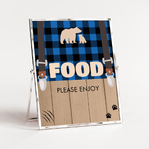 Blue Rustic Plaid Lumberjack Baby Shower Food Poster
