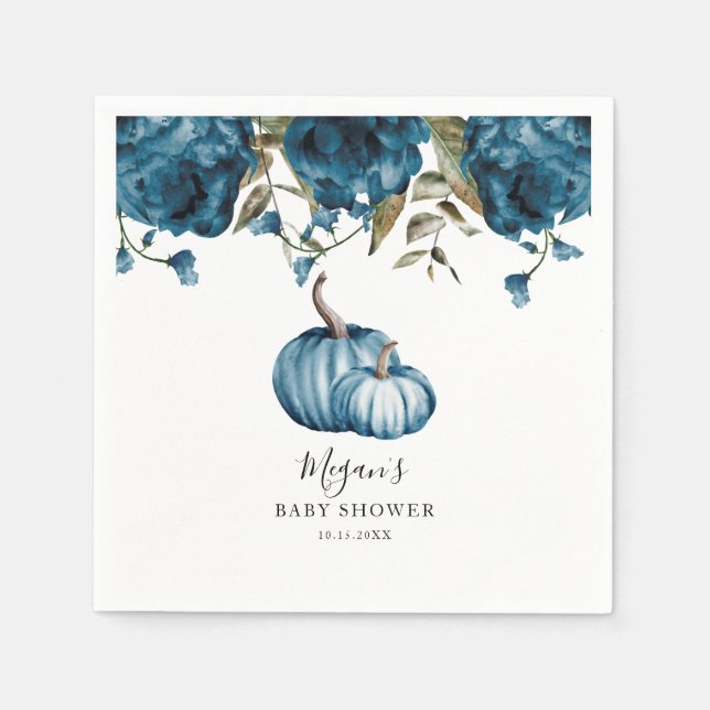 Blue Rustic Pumpkin Fall Baby Shower Napkin (Front)