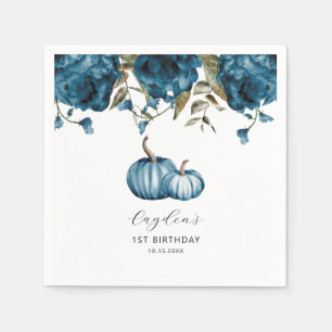 Blue Rustic Pumpkin Fall Birthday Party Napkin