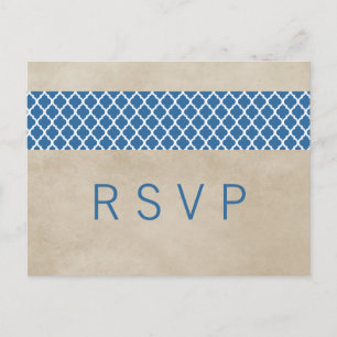 Blue Rustic Quatrefoil RSVP Postcard