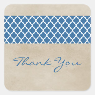 Blue Rustic Quatrefoil Thank You Stickers