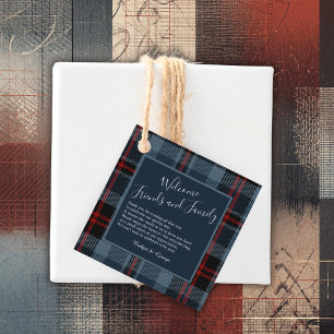 blue rustic scottish tartan wedding favour tags