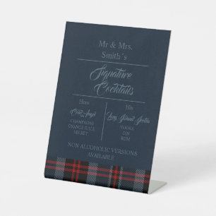 blue Rustic Scottish Tartan Wedding Pedestal Sign