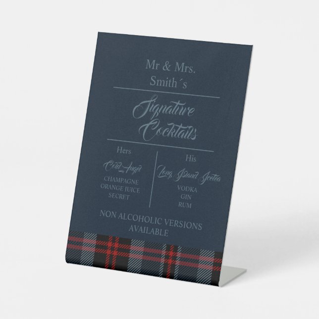 blue Rustic Scottish Tartan Wedding Pedestal Sign (Front)
