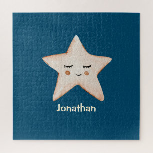 Blue Rustic Sleepy Star Name Modern Jigsaw Puzzle