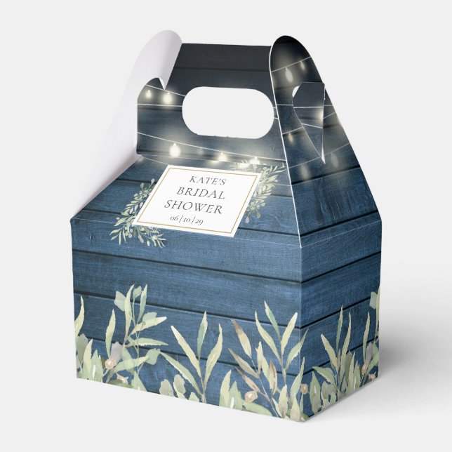 Blue Rustic String Lights Foliage Bridal Shower Favor Box (Front Side)