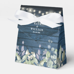 Blue Rustic String Lights Greenery Foliage Wedding Favor Box