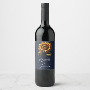 Blue Rustic Sunflower Wedding Bridal Shower  Wine Label