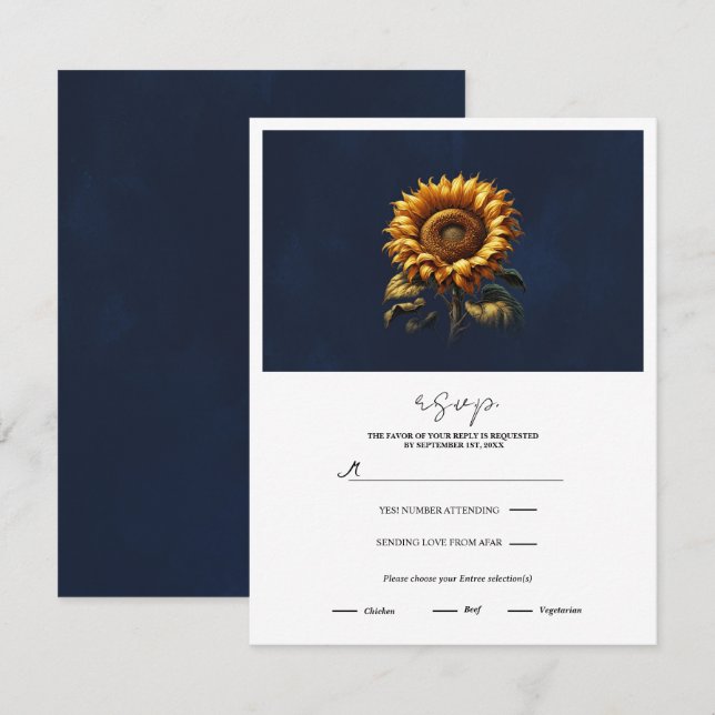 Blue Rustic Sunflower Wedding RSVP Invitation (Front/Back)